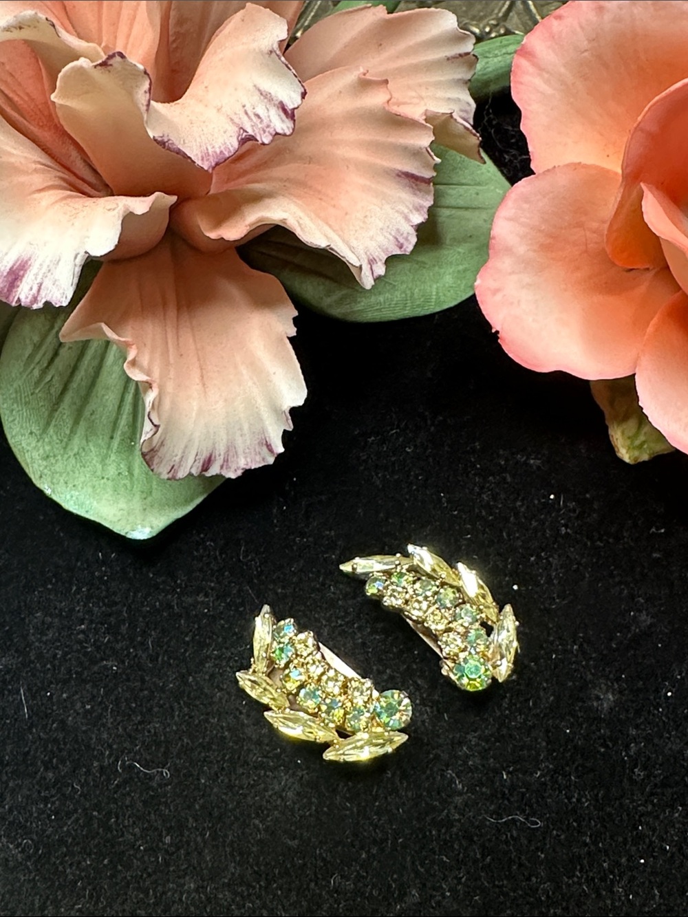 Gold-Tone Green Crystal Clip-On Earrings - Women Jewelry